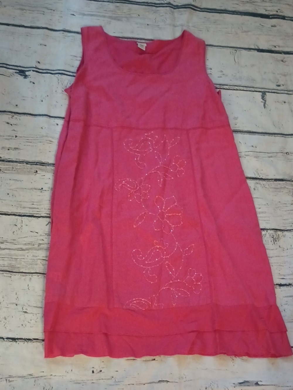 J Jill Dark Pink Embroidered Sequin Linen Sleeveless Dress 16